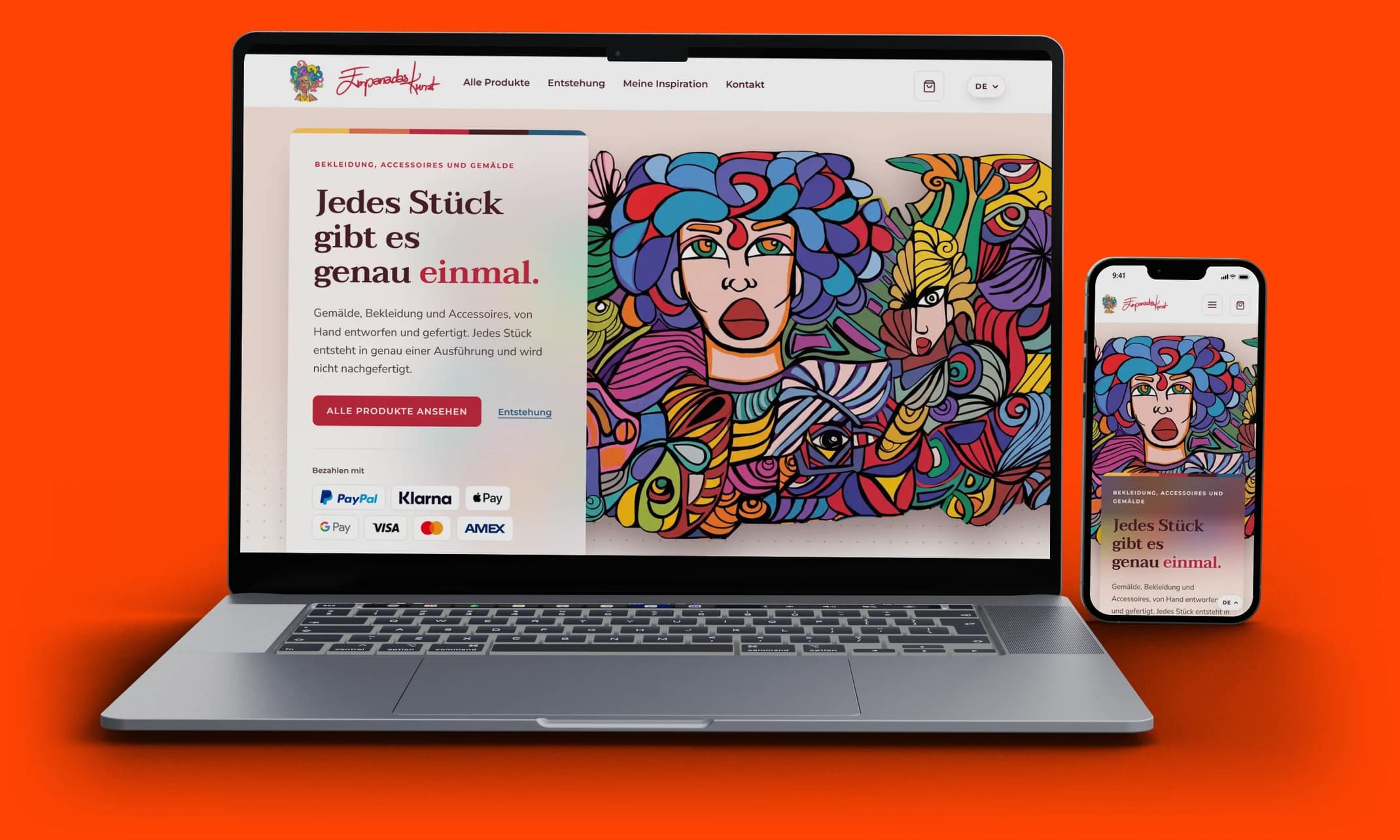 Startseite von empanadas-kunst.de auf einem Laptop und daneben auf einem Smartphone